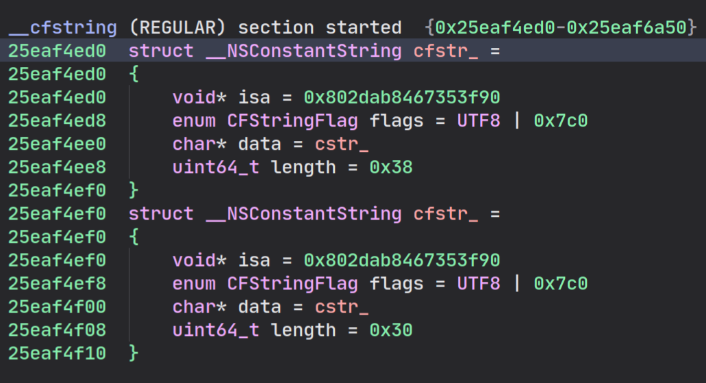 __cfstrings Relocations Broken: after